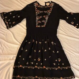 Anthropologie Maeve Black Floral Embroidered Mini Dress